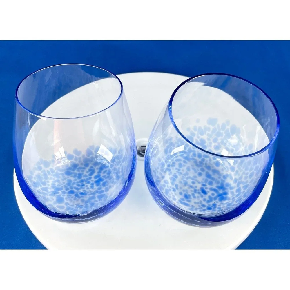 Art Glass Stemless Wine Glasses Set 8 Multicolor‎ Hand Blown Style 13 Oz
